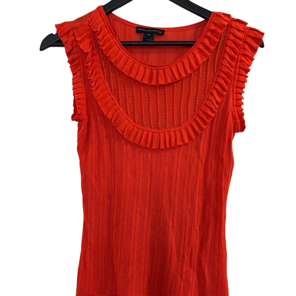 French Connection Vibrant Orange Ruffle Tank Top